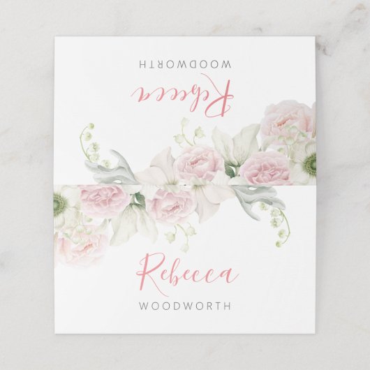 Klassieke Roze en Witte Bloemen plaatskaart, bruil (Buitenkant ongevouwen)