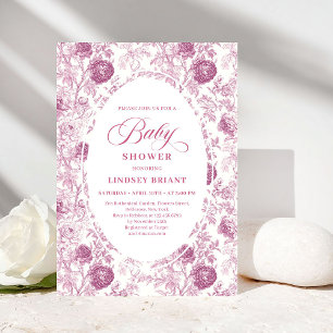 Klassieke Roze en Witte Rozen Toile Baby Shower  Kaart