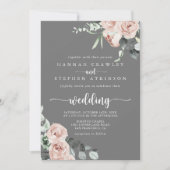 Klassieke roze Floral Grey Front & Back Wedding Kaart (Voorkant)