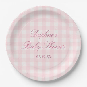 Klassieke roze geruite baby shower papieren borden bordje