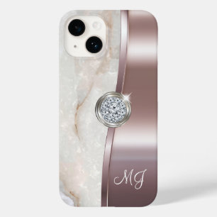 Klassieke roze gouden monogram diamanten sierkunst Case-Mate iPhone 14 hoesje