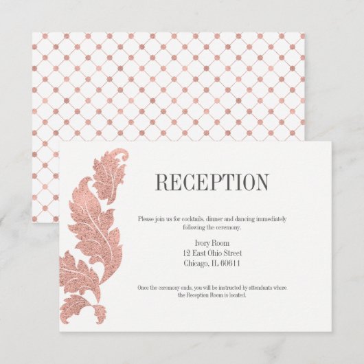 Klassieke roze gouden wapenschild trouwreceptiekaa kaart (Voorkant / Achterkant)