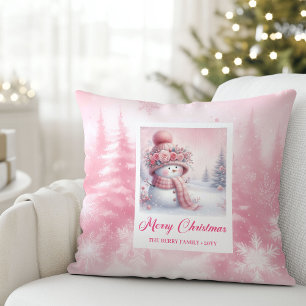 Klassieke Roze Kerst Cozy Winterbos Kinder Cadeau Kussen