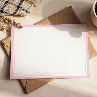 Klassieke Roze Monogram Naam Rand Notitiekaartje