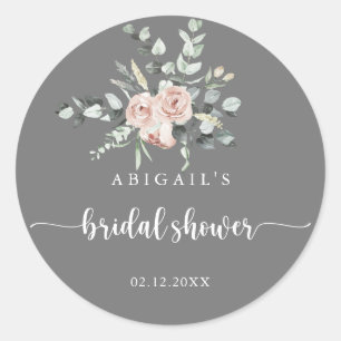 Klassieke Roze Roos Grijze Bruiloft Favor    Ronde Sticker