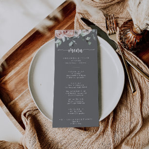 Klassieke roze Rose Floral Grey Weddenrennen Menu