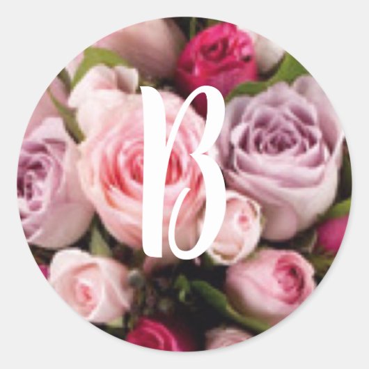 Klassieke roze roze monogram huwelijksontwerp ronde sticker (Voorkant)
