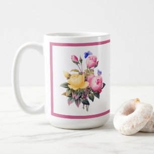 Klassieke roze roze rozen Paarse vlinder Koffiemok