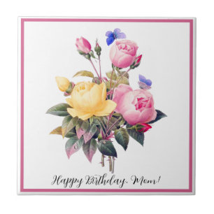 Klassieke roze roze rozen Paarse vlinder Tegeltje