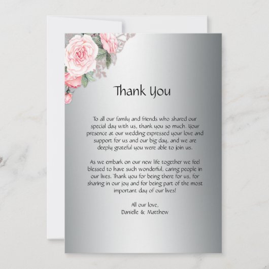Klassieke Roze Rozen op Zilveren Bruiloft Bedankkaart (Voorkant)
