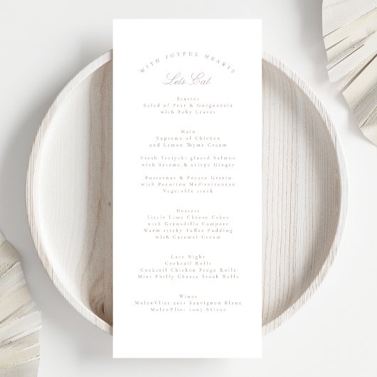Klassieke Roze Taupe Kalligrafie Formele Bruiloft Menu