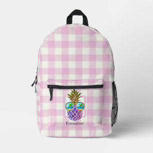Klassieke roze witte plaid ananas zonnebril bedrukte rugzak