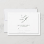 Klassieke Sage Green Calligraphy Monogram No Means RSVP Kaartje (Achterkant)