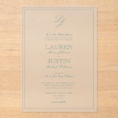 Klassieke Sage Green Script Monogram Weddenschap Acryl Uitnodigingen (Voorkant)