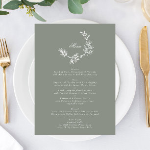 Klassieke Sage Groene Krans Bloemen Monogram Bruil Menu