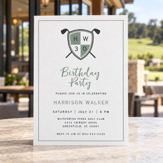 Klassieke saliegroene golf crest heren 30e verjaar kaart