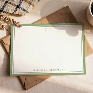 Klassieke saliegroene monogramnaamrand notitiekaartje