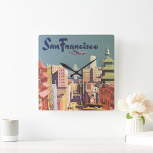 Klassieke San Francisco Kabeltram Reisposter Kunst Vierkante Klok