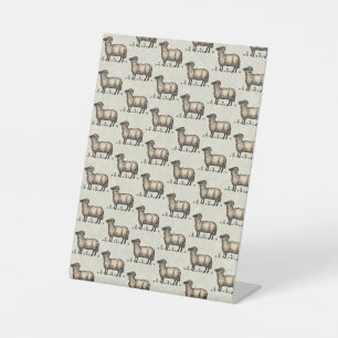 Klassieke Schapen Illustratie: Boerderij Kunst Reclamebord Met Voetstuk