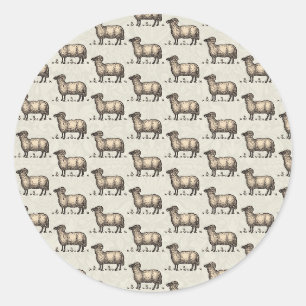 Klassieke Schapen Illustratie: Boerderij Kunst Ronde Sticker