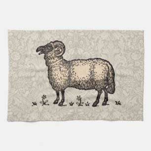 Klassieke Schapen Illustratie: Boerderij Kunst Theedoek