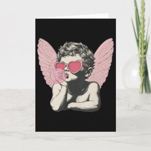 Klassieke Schattige Cupido In Zonnebril Blaast Bub Kaart