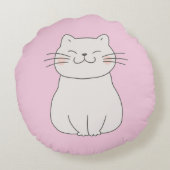Klassieke Schattigee Chic Eenvoudige Witte Kat Tek Rond Kussen (Achterkant)