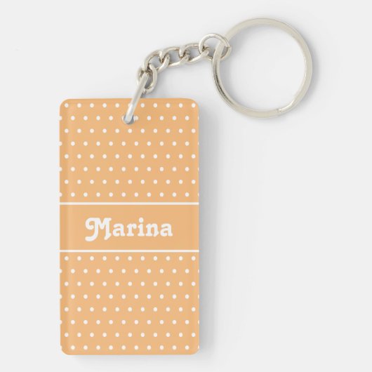 Klassieke Schattigee naam Polka Dot Licht Sinaasap Sleutelhanger (achterkant)