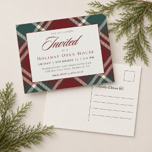 Klassieke Schotse Plaid Bedrijfs Kerst Open Huis Feestdagenkaart
