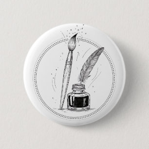 Klassieke Schrijver Inkt & Veer Minimalistische Do Ronde Button 5,7 Cm