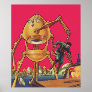 Klassieke Sciencefiction Alien Robot Ontvoert Man Poster