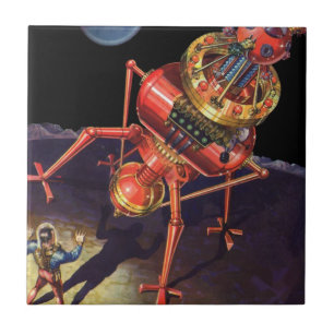 Klassieke Sciencefiction-astronaut met buitenaards Tegeltje