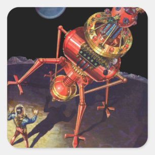 Klassieke Sciencefiction-astronaut met buitenaards Vierkante Sticker