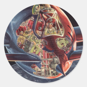 Klassieke Sciencefiction Astronaut Raket Ruimtesch Ronde Sticker