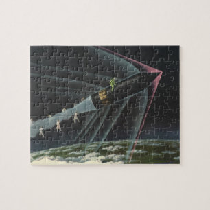 Klassieke Sciencefiction-astronaut rijdt op een ra Legpuzzel