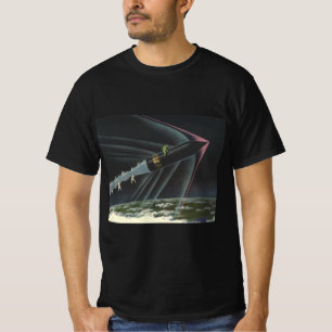 Klassieke sciencefiction-astronaut rijdt op een ra t-shirt