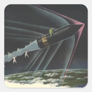 Klassieke Sciencefiction-astronaut rijdt op een ra Vierkante Sticker