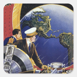 Klassieke Sciencefiction-astronauten in een baan o Vierkante Sticker