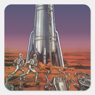 Klassieke sciencefiction, astronauten, kever, buit vierkante sticker