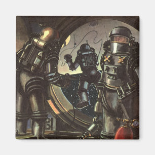 Klassieke sciencefiction-astronauten op een ruimte magneet
