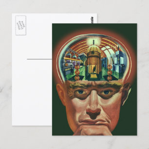 Klassieke sciencefiction, buitenaards brein in lab briefkaart