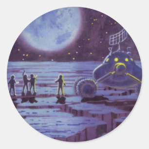 Klassieke sciencefiction, buitenaardse maanlanding ronde sticker