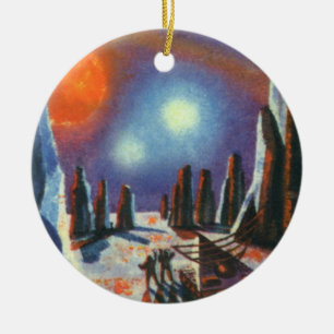 Klassieke sciencefiction buitenaardse planeet met keramisch ornament