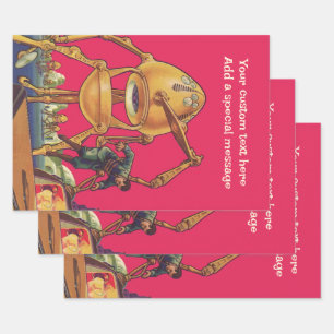 Klassieke Sciencefiction Buitenaardse Robot Ontvoe Inpakpapier Vel