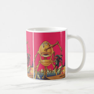 Klassieke Sciencefiction Buitenaardse Robot Ontvoe Koffiemok