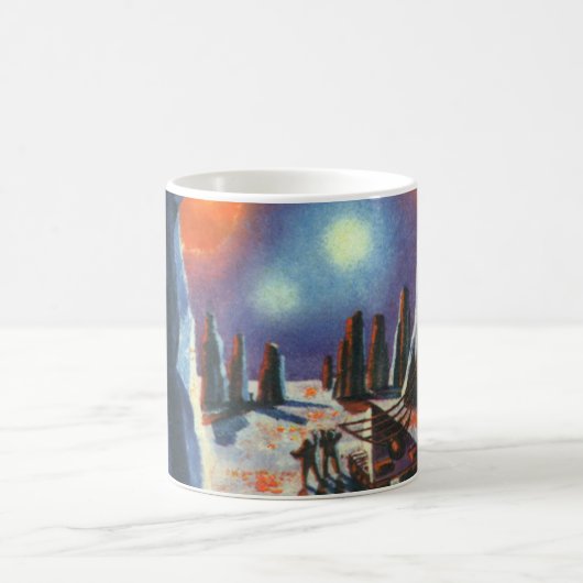 Klassieke sciencefiction buitenlandse planeet met koffiemok (Center)