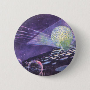 Klassieke sciencefiction, een gloeiende bol met bu ronde button 5,7 cm