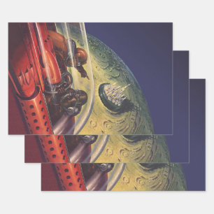 Klassieke sciencefiction, futuristische stad op de inpakpapier vel