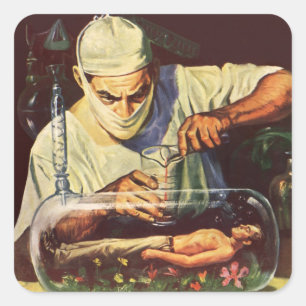 Klassieke sciencefiction, laboratorium gestoorde w vierkante sticker