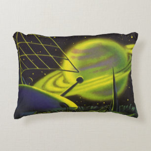 Klassieke Sciencefiction Neon Groen Planeet met Ri Accent Kussen